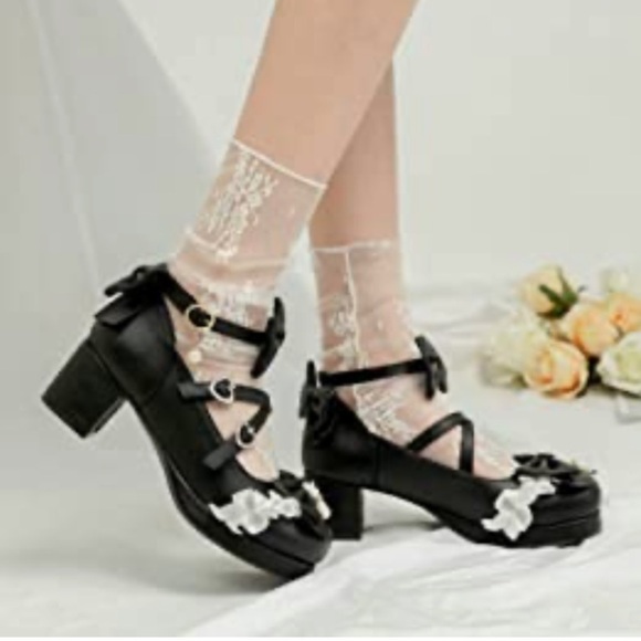 Oxfords Bow Beaded Buckle Sweet Lolita Girl Chunky Heel Round Toe Mary Jane - Picture 2 of 9